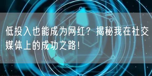 低投入也能成为网红？揭秘我在社交媒体上的成功之路！