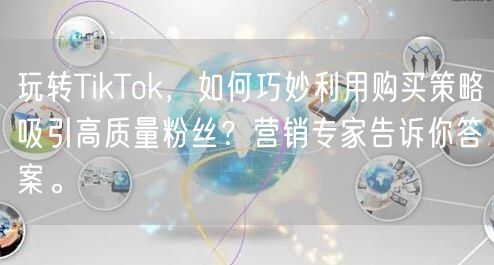 玩转TikTok，如何巧妙利用购买策略吸引高质量粉丝？营销专家告诉你答案。