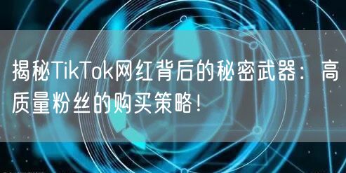 揭秘TikTok网红背后的秘密武器：高质量粉丝的购买策略！