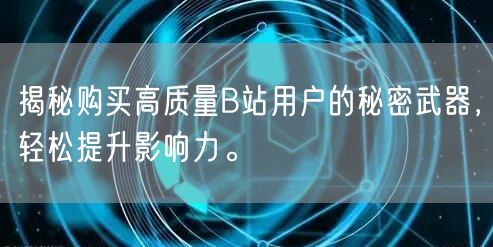 揭秘购买高质量B站用户的秘密武器，轻松提升影响力。